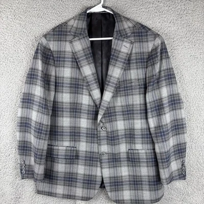 Tallia Blazer Mens 46R Blue Plaid Wool Blend Windowpane Sport Coat Jacket - Image 1 of 4