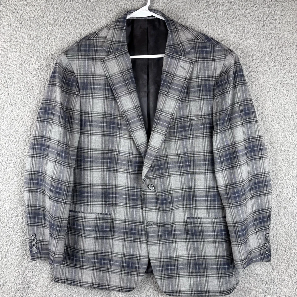 Tallia Blazer Mens 46R Blue Plaid Wool Blend Windowpane Sport Coat Jacket - Image 1 of 4