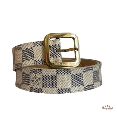 Authentic Louis Vuitton Damier Azur Leather Slim Gold Buckle Belt 85/34 - Image 1 of 4