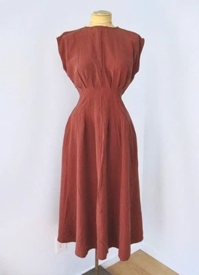 Nordstrom cinnamon brown twill midi dress inverted pleats bateau top pockets XXS - Imagem 1 de 4