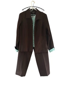 Perceptions Women's 3PC Pants Suit Brown/aqua/brown Polka Dot Rn 66585 - Picture 1 of 12