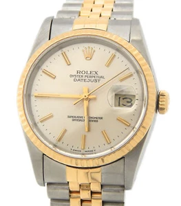 Rolex Datejust Men 2tone 18K Yellow Gold Stainless Steel Watch Silver Dial 16233 - Picture 1 of 9