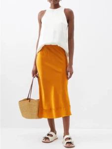LEE MATHEWS STELLA Silk Satin Midi Skirt Size 0 In Marigold New With Tags $389 - Picture 1 of 15
