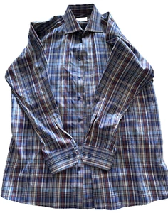 Camisa de vestir ETON 16/41 grande contemporánea azul a cuadros talla L/S para hombre - Imagen 1 de 8