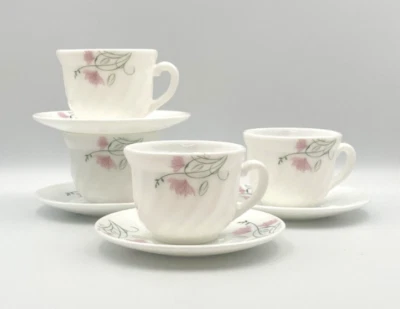 Juego de 4 tazas y platillos de café Metro Basics de vidrio con leche floral melocotón Foto 1 de 4