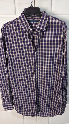 Men's SMALL, Perry Ellis Long Sleeved Shirt, Purple and White - Image 1 of 2