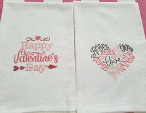 Valentinstag Küchentücher 2er Set bestickt Mehlsack Handarbeit Geschenk - Bild 1 von 9