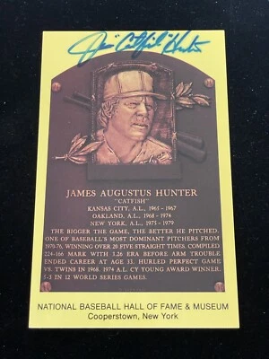 Jim Catfish Hunter Signed Baseball Hall Of Fame Plaque Postcard JSA COA Yankees - Image 1 of 2