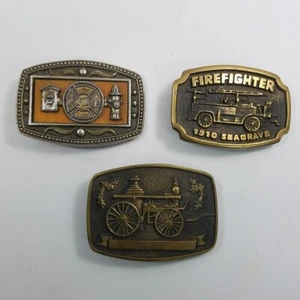 Lot 3 Firefighter Western Belt Buckles 1910 Seagrave Fire Engine Steam Brass - Picture 1 of 9
