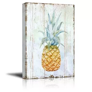 Wall26 - Canvas Wall Art - Pineapple on Wood Style Background - 24x36 inches - Picture 1 of 3