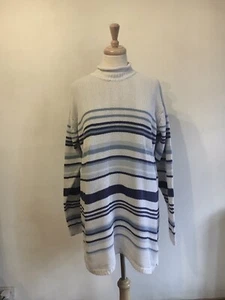 ST MICHAEL M&S, Blue White Stripe-VINTAGE-Roll Neck-Tunic-Jumper. 14,Bust 36” - Picture 1 of 9