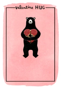 Feliz Día de San Valentín Negro Marrón Oso Abrazo Sello Tarjeta de Felicitación - Imagen 1 de 3