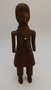 Muñeca hombre efigie madera tallada primitiva años 1800 figura ojos de metal arte popular raro L@@K - Imagen 1 de 21