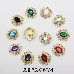 24x28mm Acrylic Rhinestone Button Gold Base Buttons Decorative Rhinestones 10Pcs - Picture 1 of 37