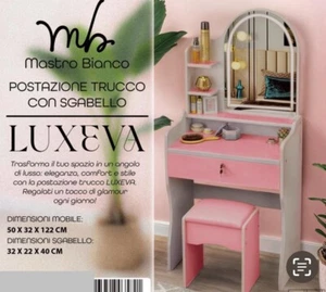 Toilette Trucco Rosa Sgabello Moderno Specchio Con Luce Led Touch 3 Colori - Foto 1 di 2