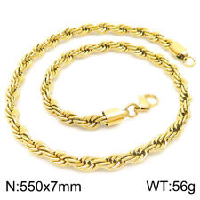 7mm 21.6''  Stainless Steel Twist Rope Link Chain Necklace For Mens Women Golden