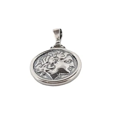 Ciondolo in argento sterling 925 con moneta greca antica Alessandro Magno - Immagine 1 di 4