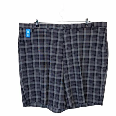 Haggar Plaid Chino Shorts Men's  Size 48 Black Cool 18 Pro Pinstripe Flat Front - Image 1 of 4