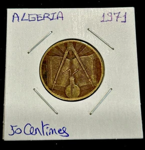 Algeria 1971 50 Centimes Coin - Compass, Sun, Book And Flask - Ships From 🇨🇦 - Picture 1 of 4