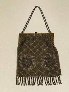 Antike Art Deco Geldbörse versilbert Netz Vintage Tasche - Bild 1 von 13