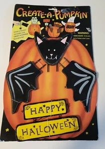Vintage Halloween Decor CREATE - A - PUMPKIN Black Bat Wooden Pumpkin Push Ins - Picture 1 of 5