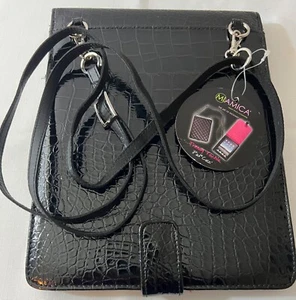 MiAmica Ipad Case Black PVC Patent Leather Look Sz 8X10 snap closure w/strap - Picture 1 of 12
