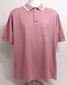 Vintage London Fog Mens Short Sleeve Golf Polo Shirt Size XL Pink White Stripe - Picture 1 of 10