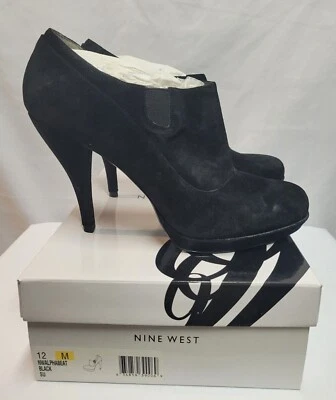 NUEVO en CAJA BOTAS BOTINES Nine West ALPHABEAT Negro Gamuza Stiletto Plataforma 12m Foto 1 de 4