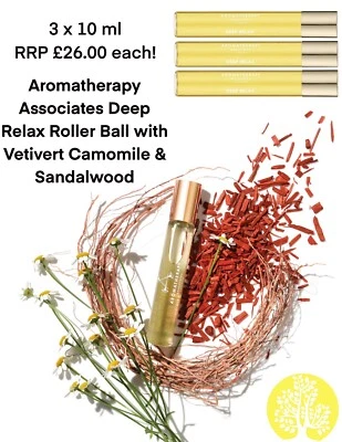 3 x 10ml Aromatherapy Associates Deep Relax Roller Ball Vetivert Camomile Sandal