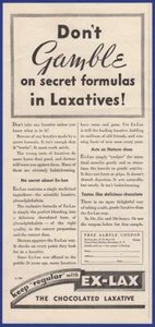 Vintage 1932 EX-LAX Chocolate Laxative Medicine Remedy Ephemera 1930's Print Ad - Picture 1 of 1