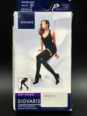SIGVARIS Style Soft Opaque Thigh-Highs w/Grip Top CT 20-30mmHg (Black) SL Small  - Image 1 of 4