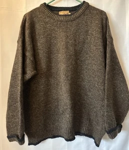Woolrich Mens Sweater Brown- Black Trim M Heather Wool Blend Crew Neck Pullover - Picture 1 of 6