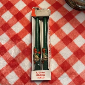 Vintage Pine Scented Green Christmas Bell 10” Taper Candles in Package Retro - Picture 1 of 11