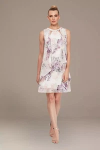 SLNY Cutout Pearl Neckline Tiered Chiffon Tank Dress, 12, NWT - Picture 1 of 7