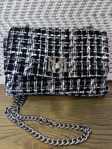 Badgley Mischka Black White Tweed Chain Crossbody Bag Handbag Vtg - Bild 1 von 8