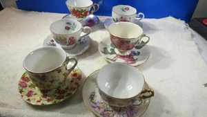 VINTAGE BONE CHINA TEA CUPS AND SAUCERS SET 6 PRICE FOR ALL CHINA AND JAPAN - Picture 1 of 14