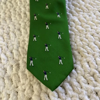 Corbata de cuello Robert Talbot verde novedad patrón golfista para hombre $98 Foto 1 de 4