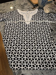 Tommy Bahama Women’s Large Island Zone black & White Geometric Tunic Top NWT - Picture 1 of 11