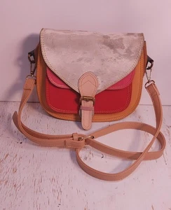 Animal Print Crossbody Saddle Bag Recycled Leather Multicolor Cowgirl Western - Picture 1 of 9