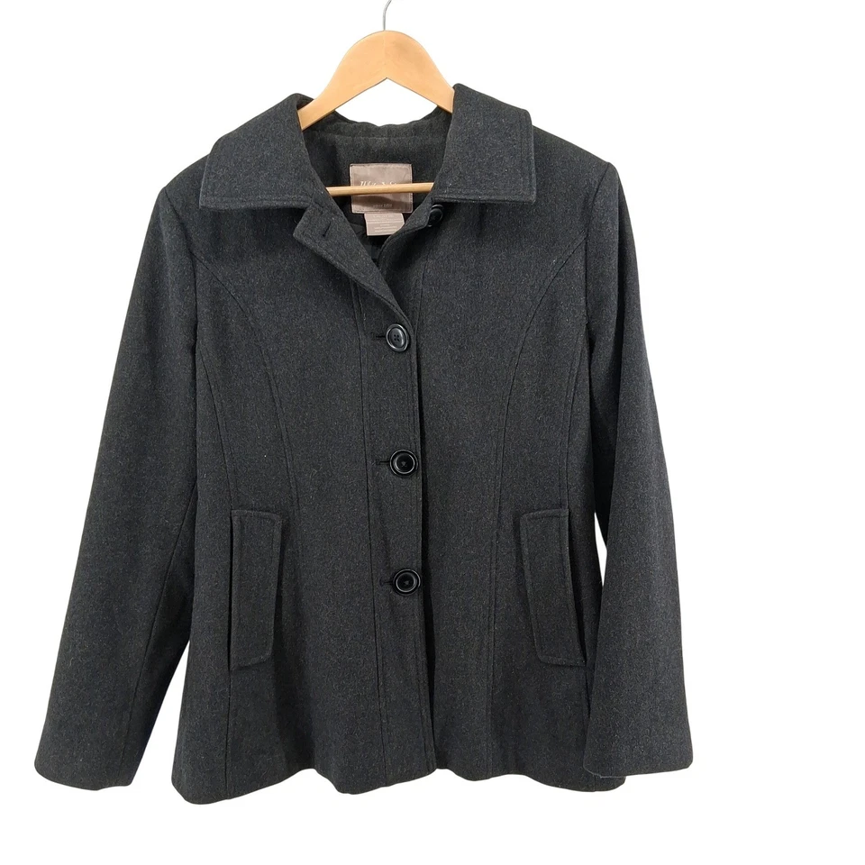 Blazer Chaqueta Blanco Ciervo Mezcla Lana Gris Carbón Carrera Oficina Botón Delantero L Foto 1 de 4