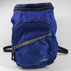 Vintage Blue Nylon LL Bean Backpack 90s Original Reflective Strip Triangles - Picture 1 of 16