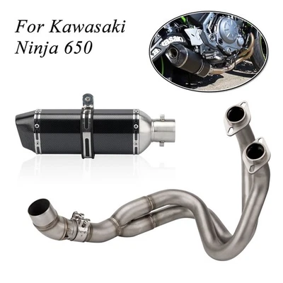 Full System Exhaust Tips Black Header Pipe For Kawasaki Ninja 650 Z650 2012-2025 - Image 1 of 4