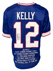 Buffalo Bills Jim Kelly Autographed Pro Style Blue Stat Jersey JSA Authenticated - Picture 1 of 1