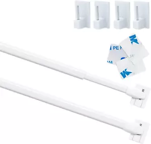 2Pcs Net Curtain Rods Extendable Curtain Rod with 6Pcs Plastic Sticky End Window - Picture 1 of 6
