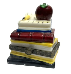 Mini baratija con bisagras caja de cierre apilada libros escolares Apple profesor porcelana - Imagen 1 de 7