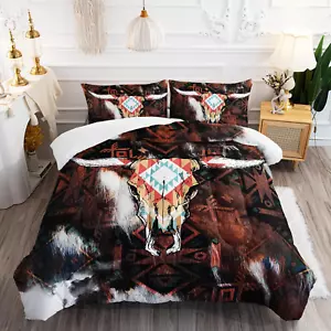 Bull Skull Comforter Set Full Size,Cattle Cowhide Cow Print Bedding Set,Buffalo - Picture 1 of 8