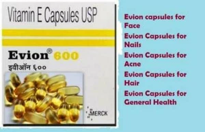 Evion 600 mg Capsule Vitamin E For Face Hair Acne Nails - Free Shipping - Picture 1 of 2