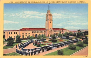 San Diego CA US Naval Air Station Administration Bldg. Vtg. Linen Postcard 434 - Picture 1 of 2