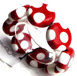 Sobral Dots White Polka Dots on Red Beads Artist Made Stretch Bracelet - Picture 1 of 6