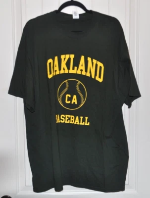 Oakland CA Baseball Green Men's Large Green & Yellow T Shirt Gildan Tags - Image 1 of 4